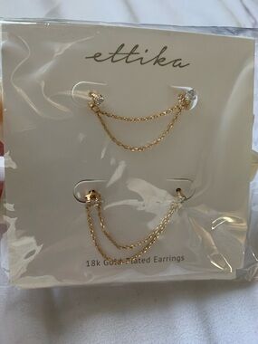 ettika Gold Double Chain Earrings with Clear Stones